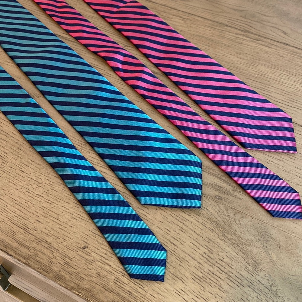 Two Neiman Marcus Men’s Striped Ties Blue Pink
